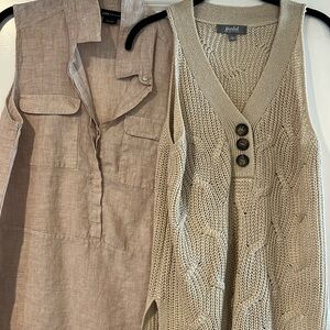 Sleeveless tops! Tan. Size large. Linen and sweater. Pick 2, any 2!